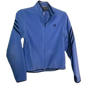 Adidas Women's Track Jacket Full Zip  Blue With Thumb Loops Sz S Mock Neck